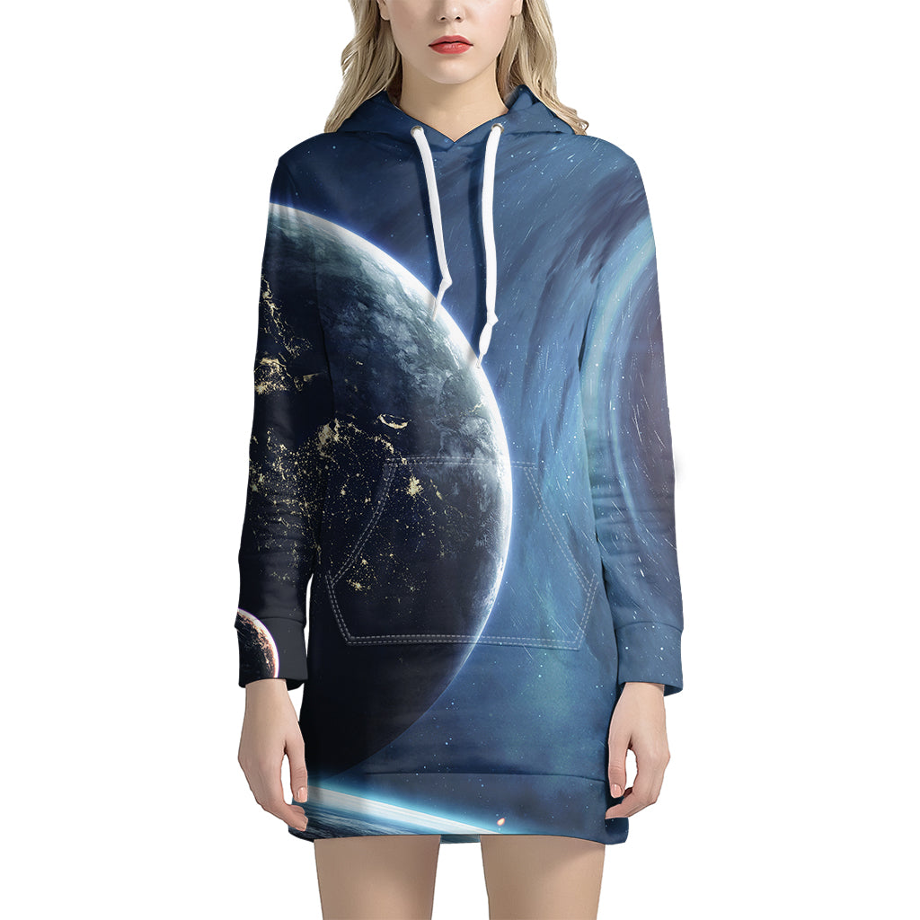 Endless Space Print Women's Pullover Hoodie Dress