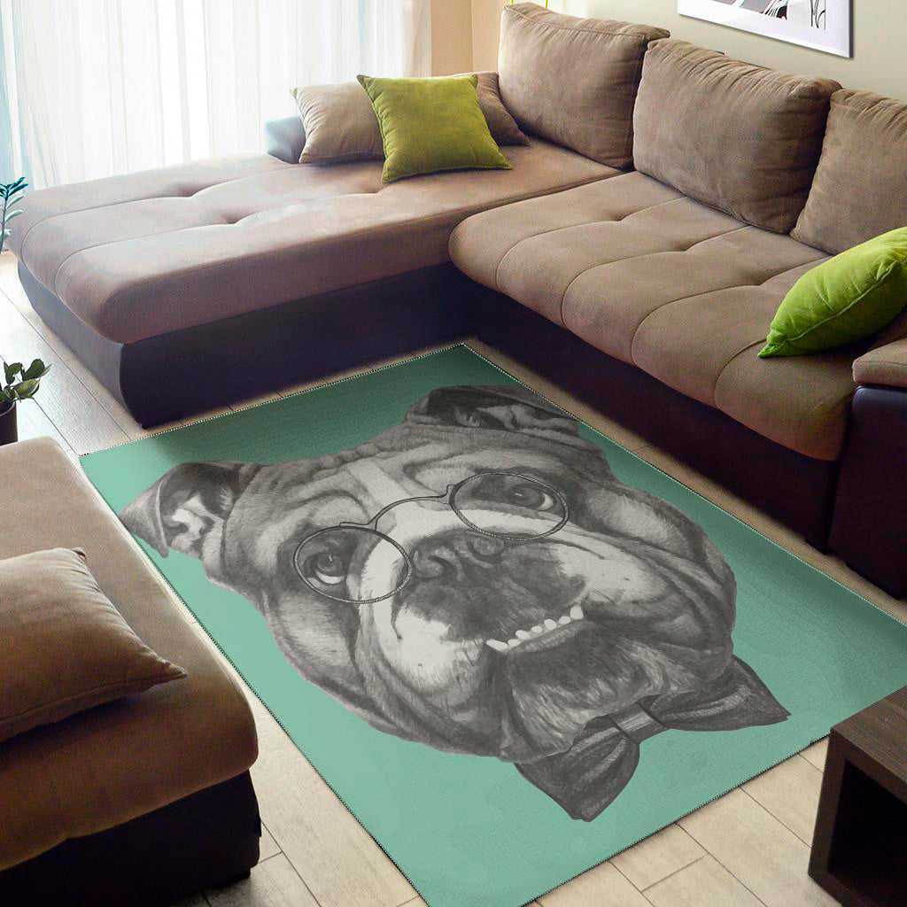 English Bulldog With Glasses Print Area Rug