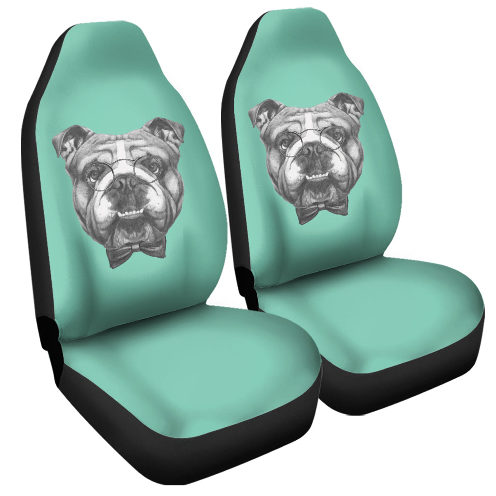 English Bulldog With Glasses Print Universal Fit Car Seat Covers