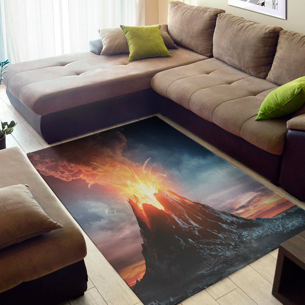 Erupting Volcano Print Area Rug