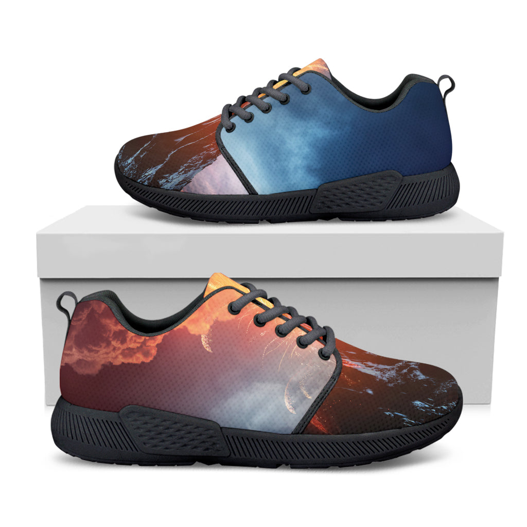 Erupting Volcano Print Black Athletic Shoes