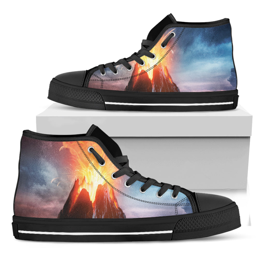 Erupting Volcano Print Black High Top Shoes