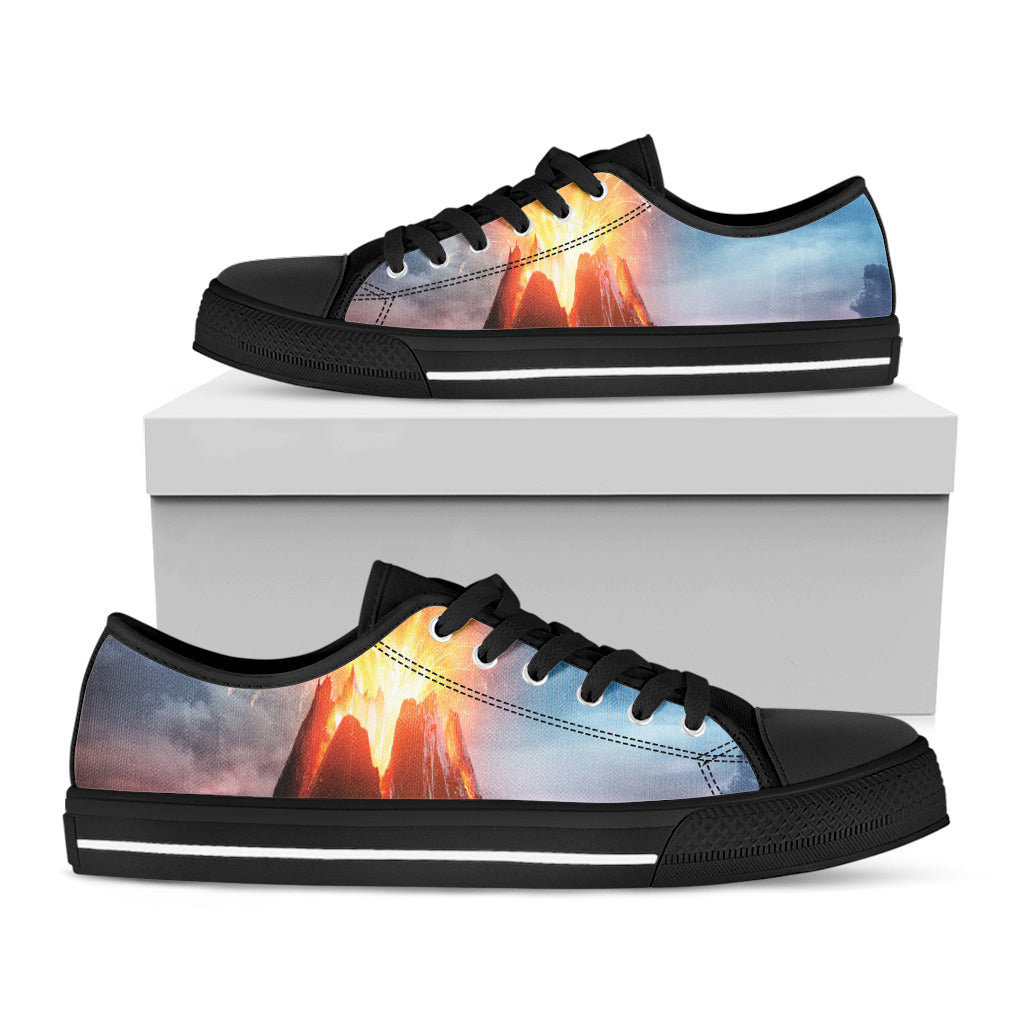 Erupting Volcano Print Black Low Top Shoes