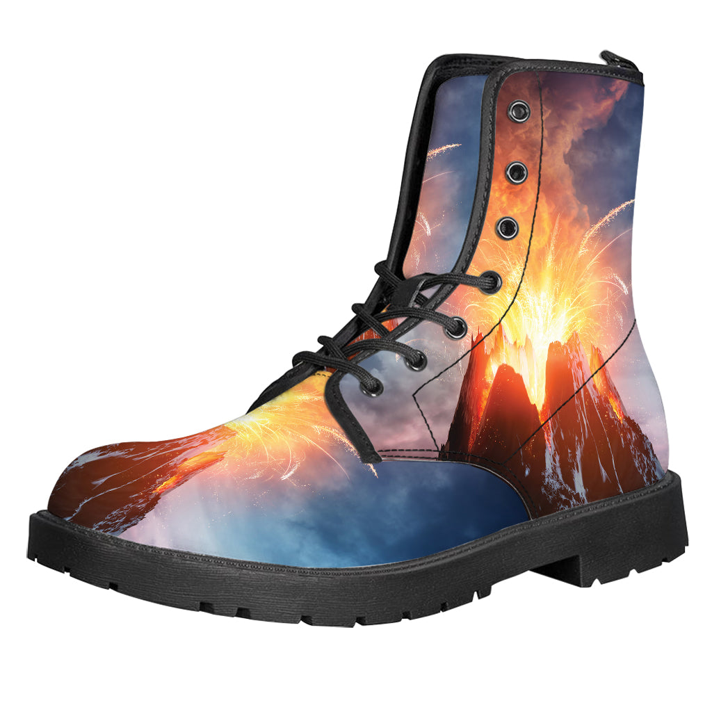 Erupting Volcano Print Leather Boots