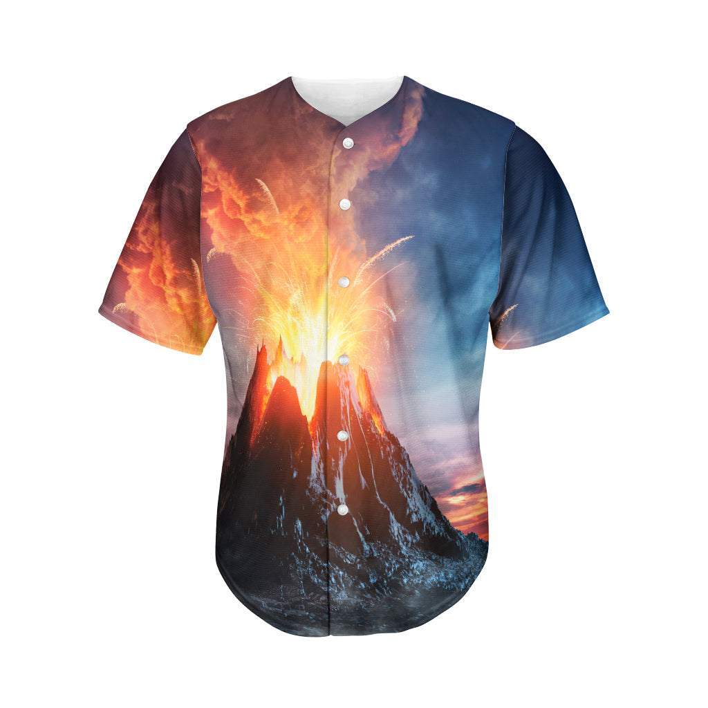 Erupting Volcano Print Men's Baseball Jersey