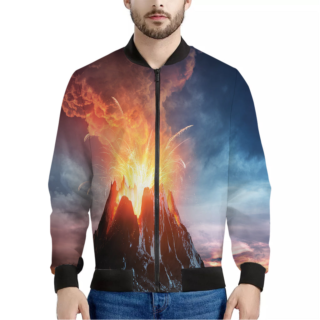 Erupting Volcano Print Men's Bomber Jacket