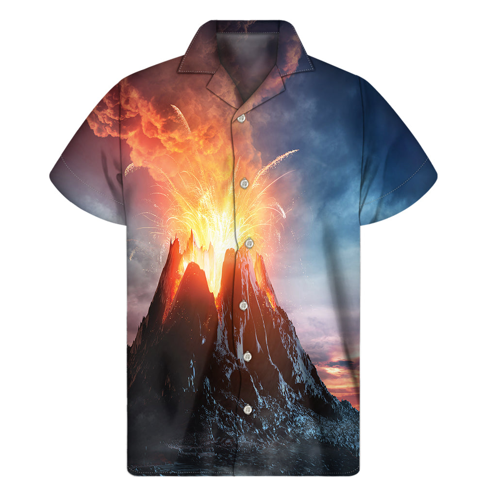 Erupting Volcano Print Men's Short Sleeve Shirt