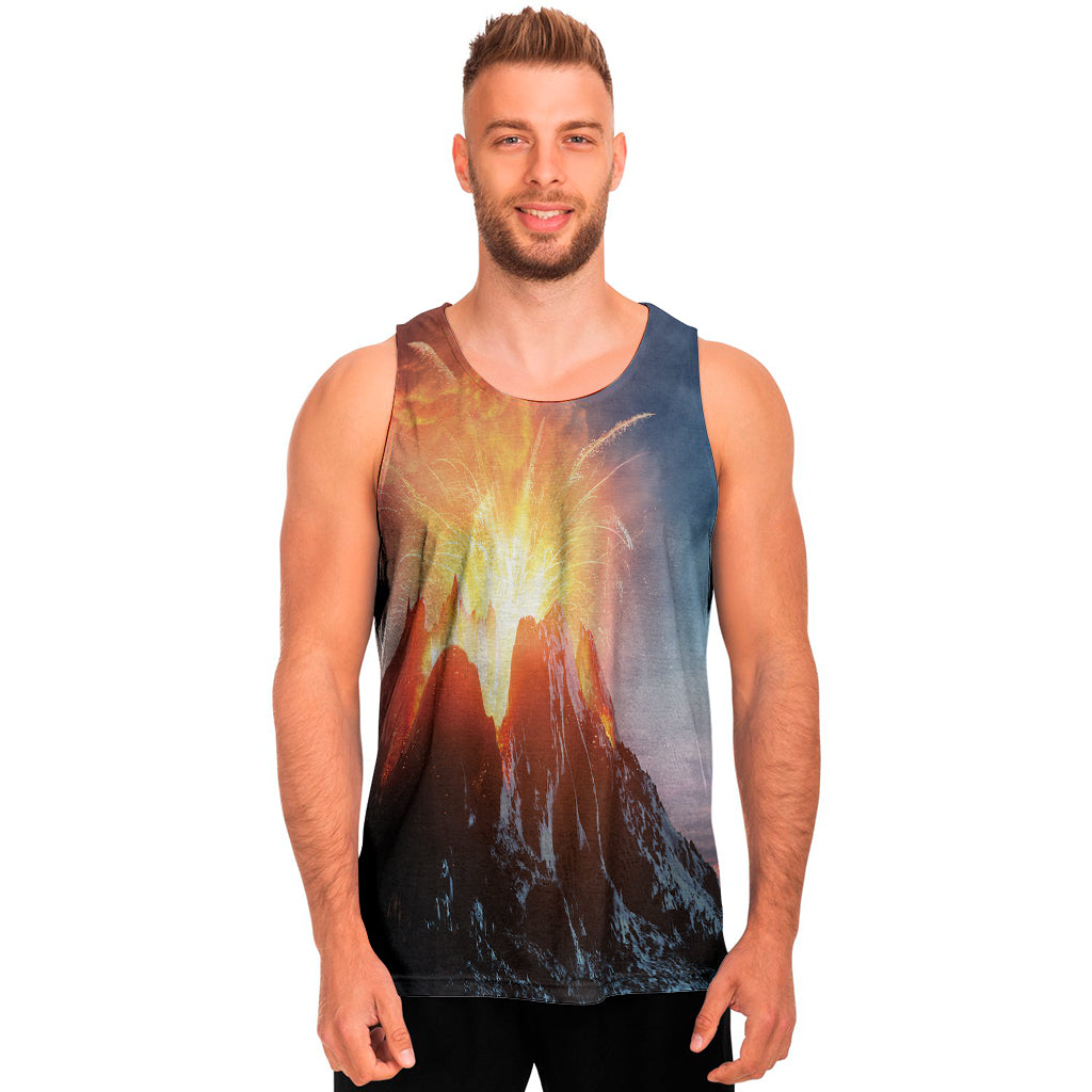 Erupting Volcano Print Men's Tank Top