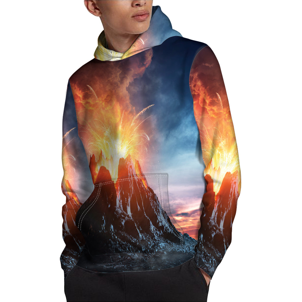 Erupting Volcano Print Pullover Hoodie