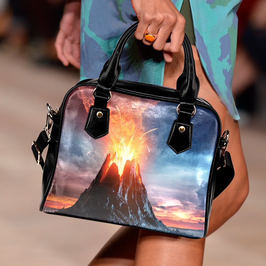 Erupting Volcano Print Shoulder Handbag