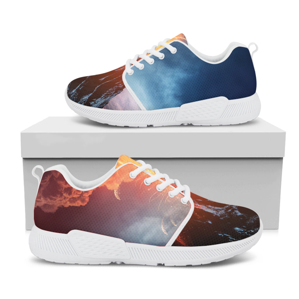 Erupting Volcano Print White Athletic Shoes