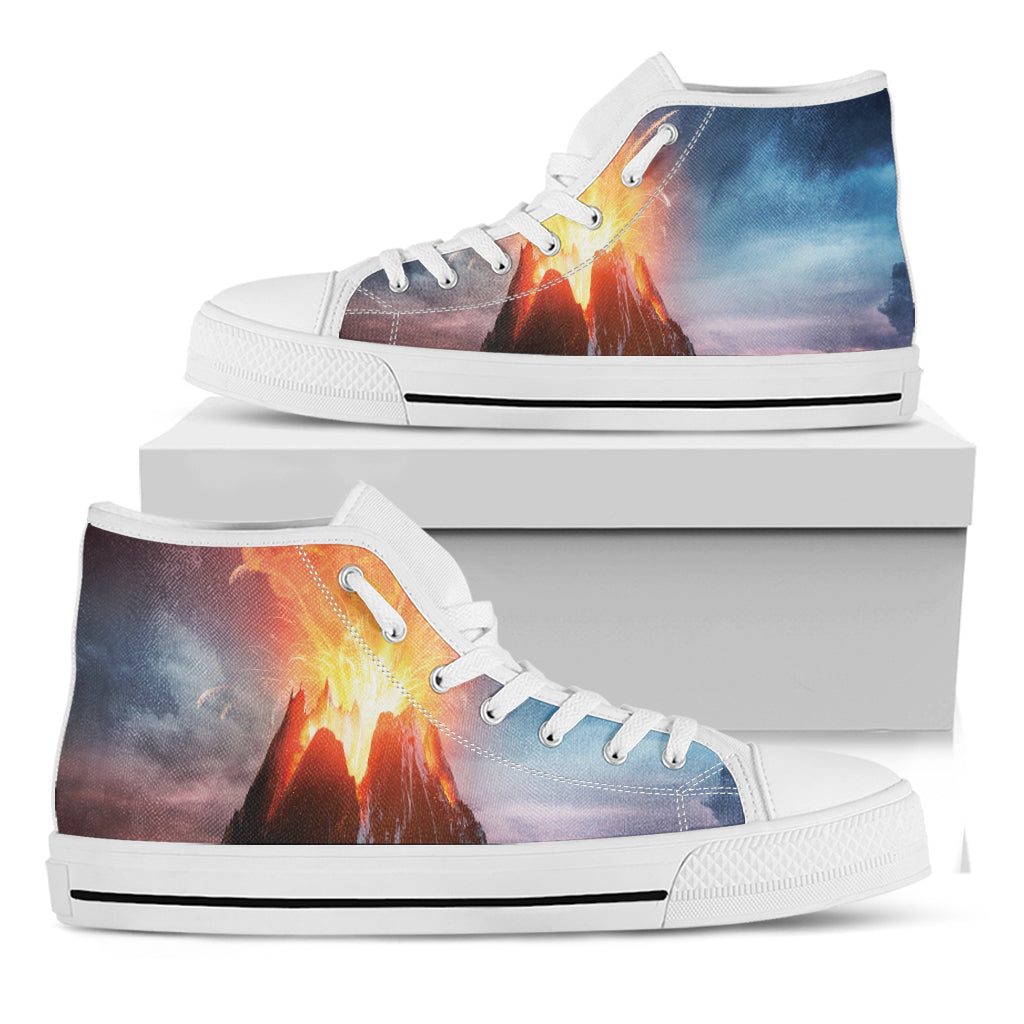 Erupting Volcano Print White High Top Shoes