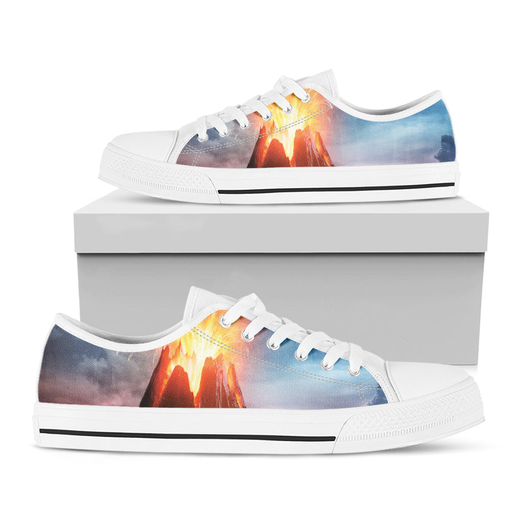 Erupting Volcano Print White Low Top Shoes