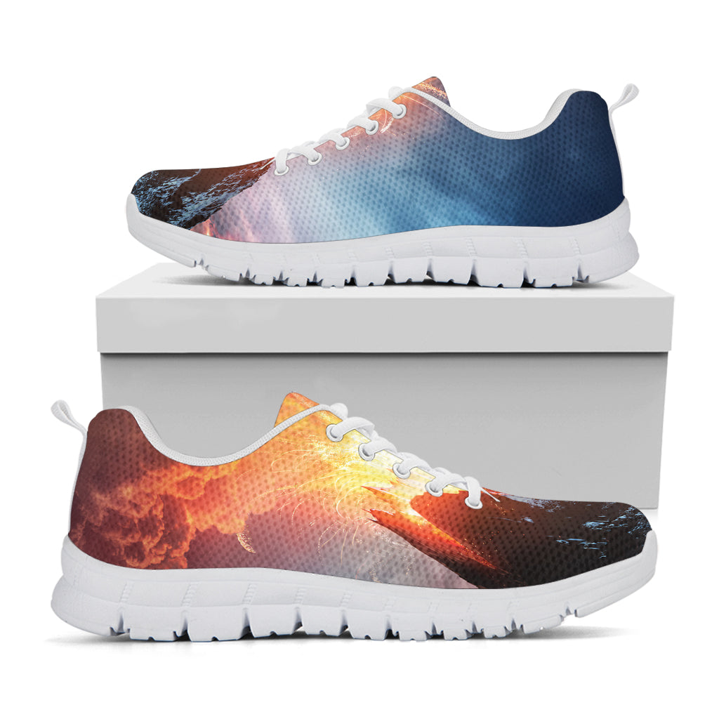 Erupting Volcano Print White Sneakers