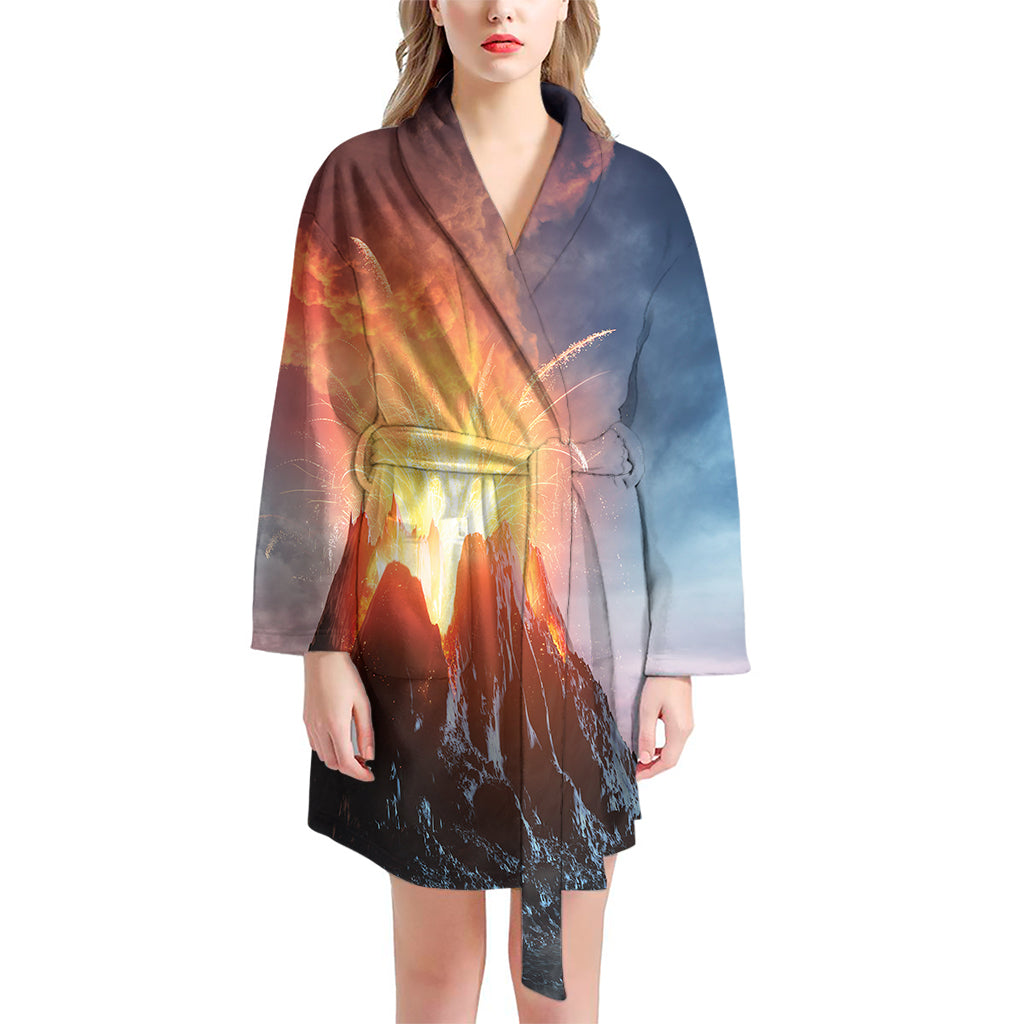 Erupting Volcano Print Women's Bathrobe