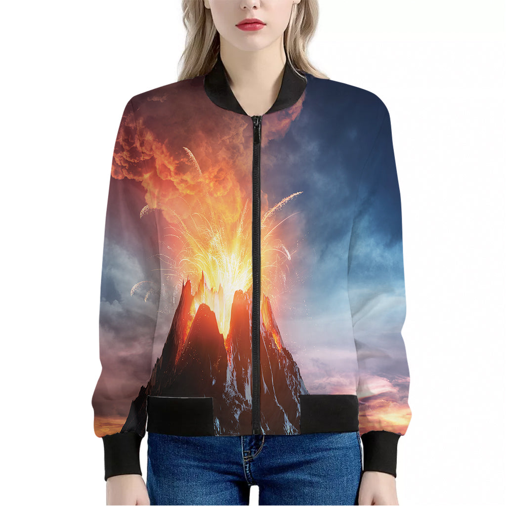 Erupting Volcano Print Women's Bomber Jacket