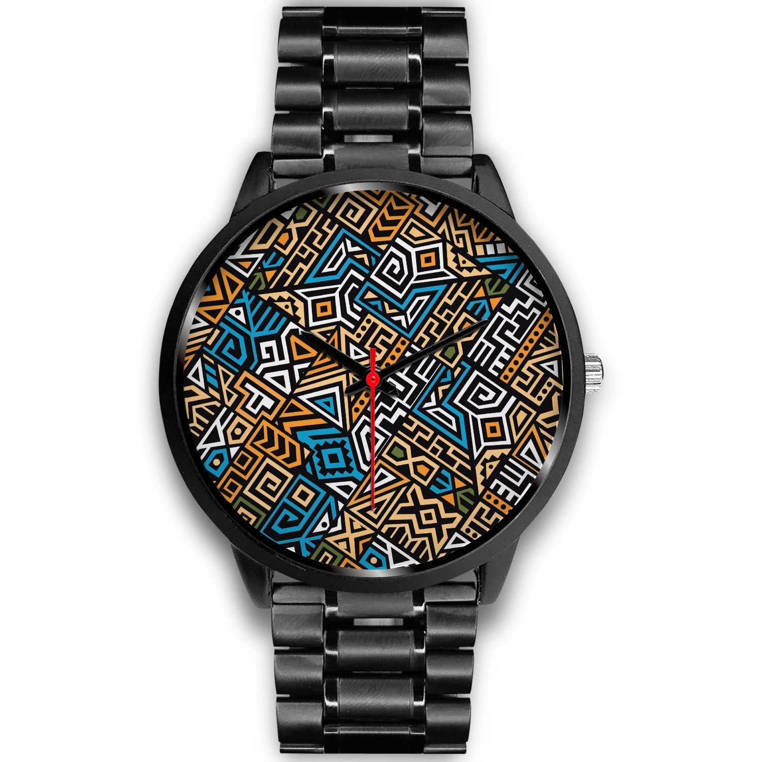 Ethnic Aztec Geometric Pattern Print Black Watch