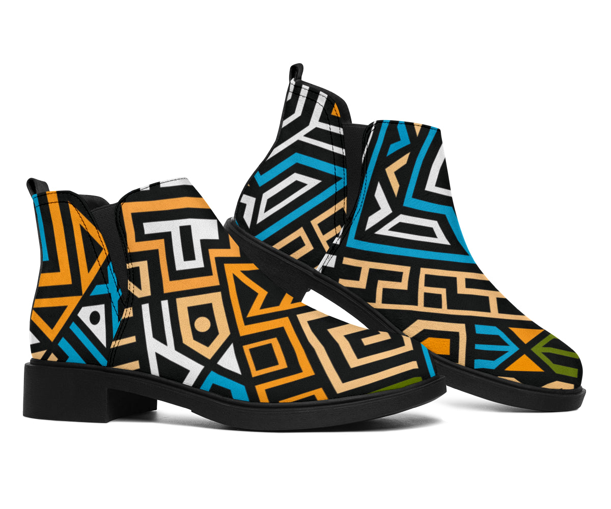 Ethnic Aztec Geometric Pattern Print Flat Ankle Boots