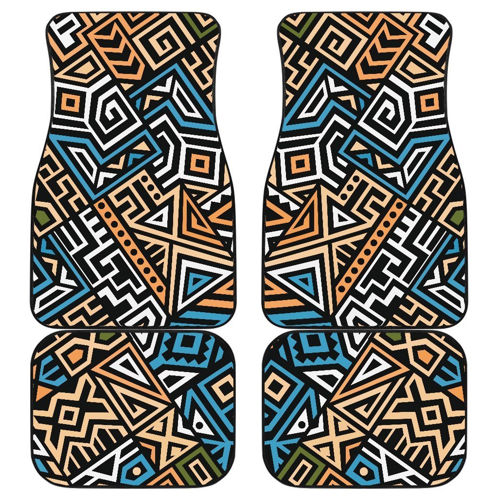 Ethnic Aztec Geometric Pattern Print Front and Back Car Floor Mats