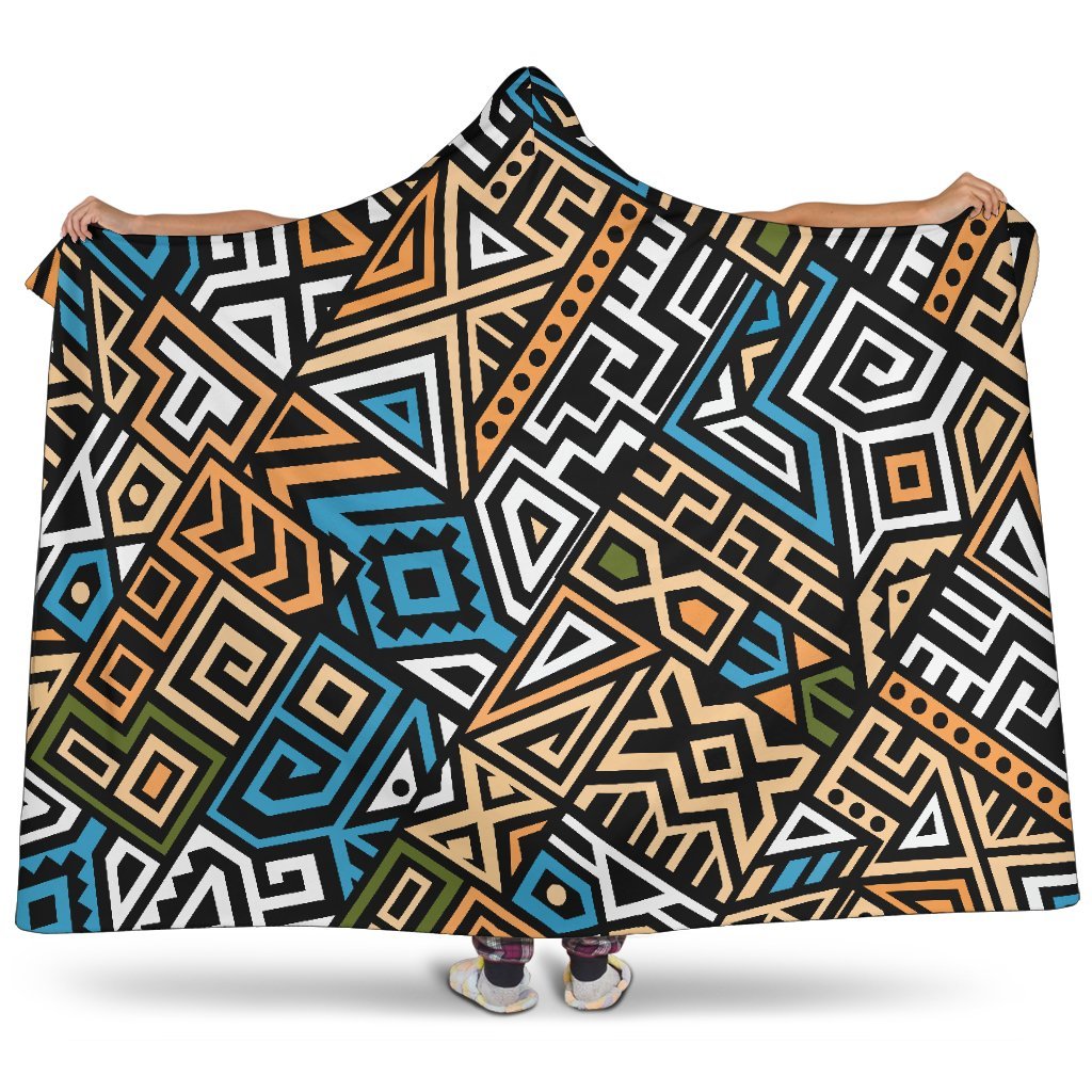 Ethnic Aztec Geometric Pattern Print Hooded Blanket