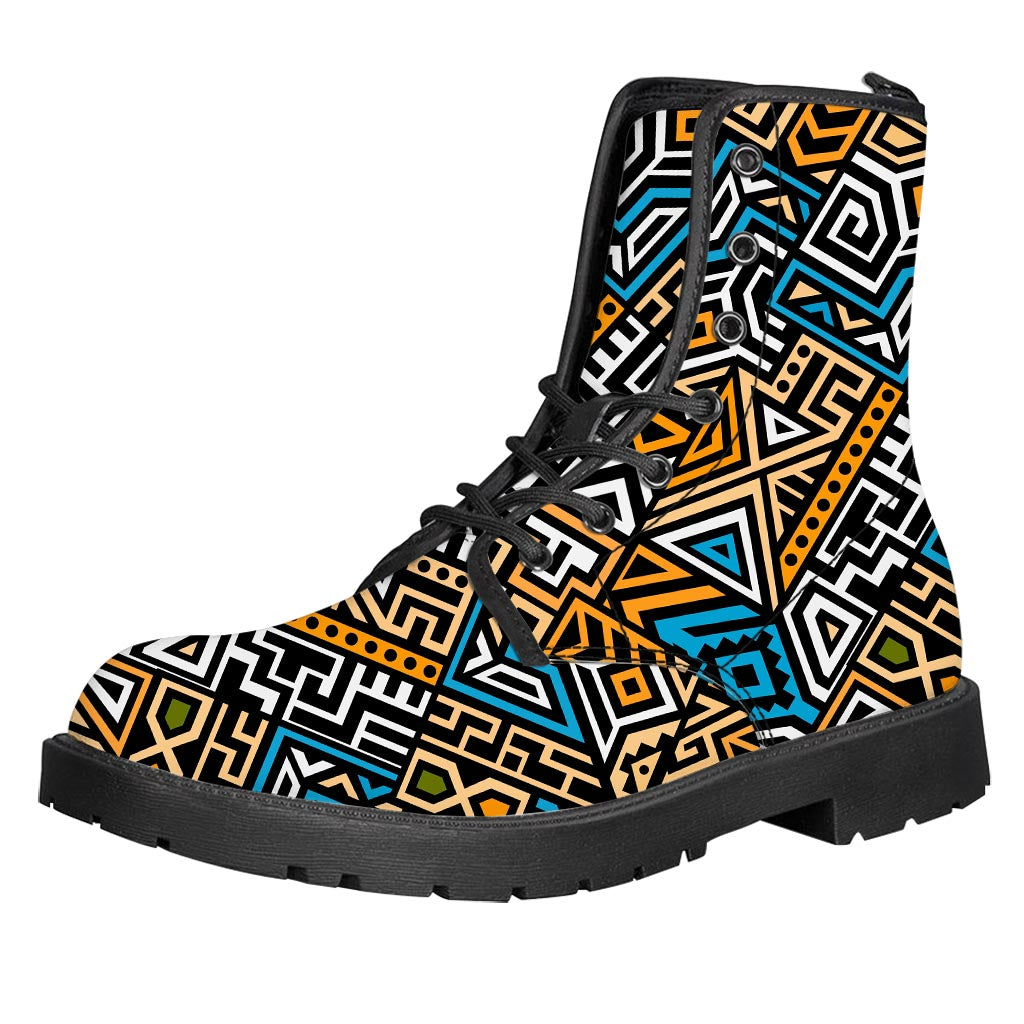 Ethnic Aztec Geometric Pattern Print Leather Boots