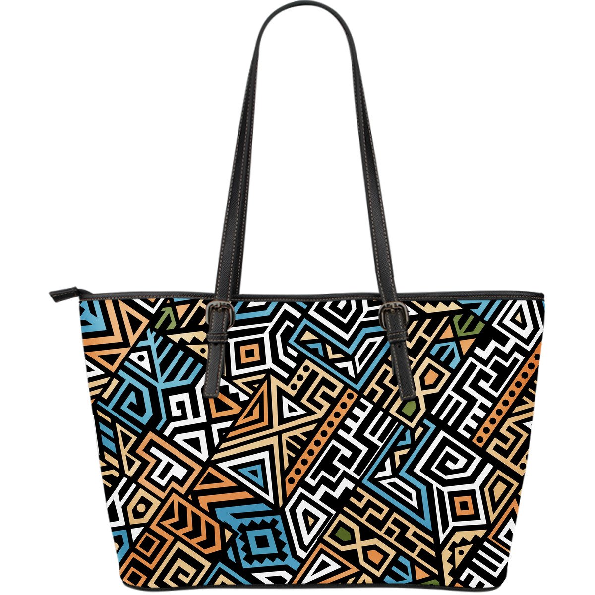 Ethnic Aztec Geometric Pattern Print Leather Tote Bag