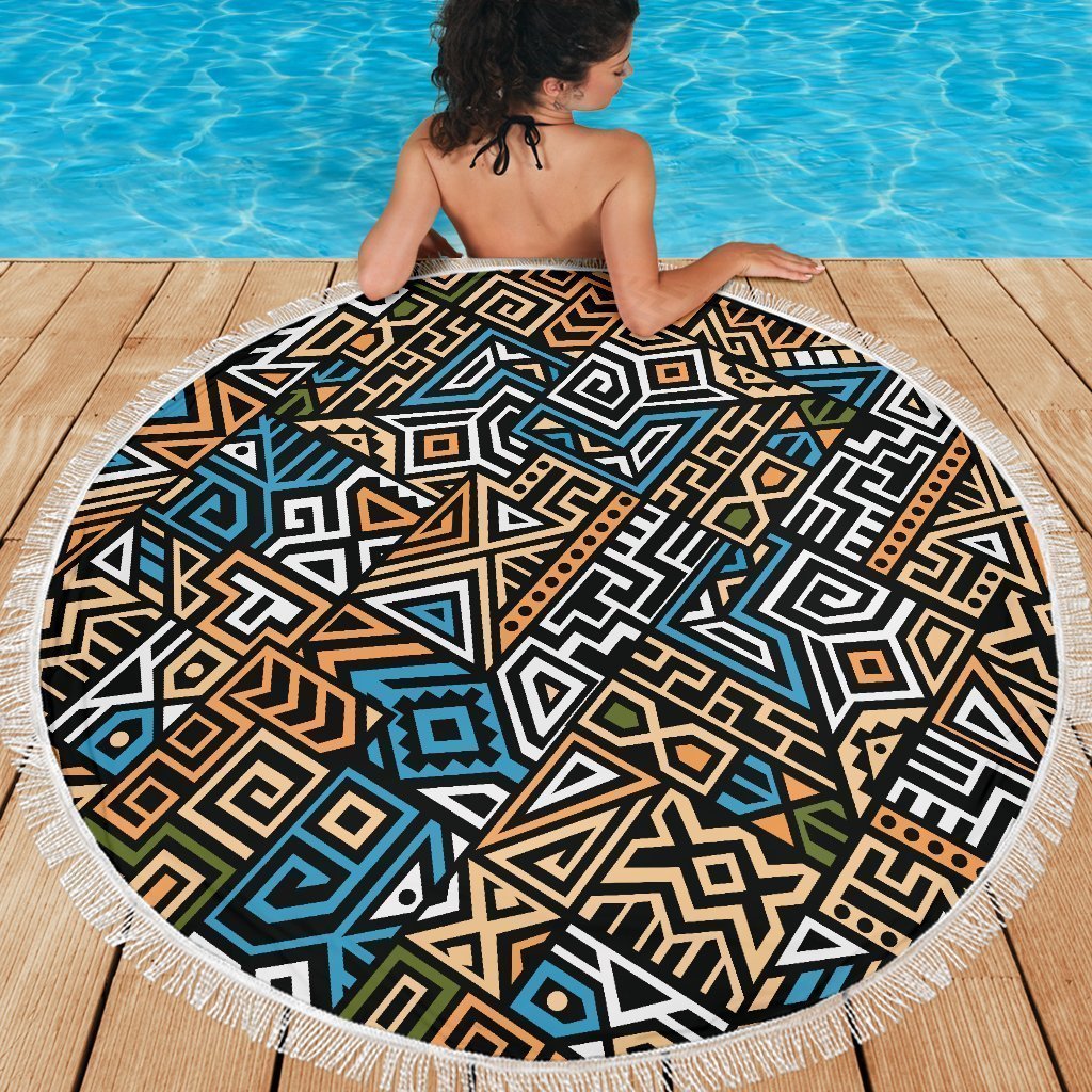 Ethnic Aztec Geometric Pattern Print Round Beach Blanket