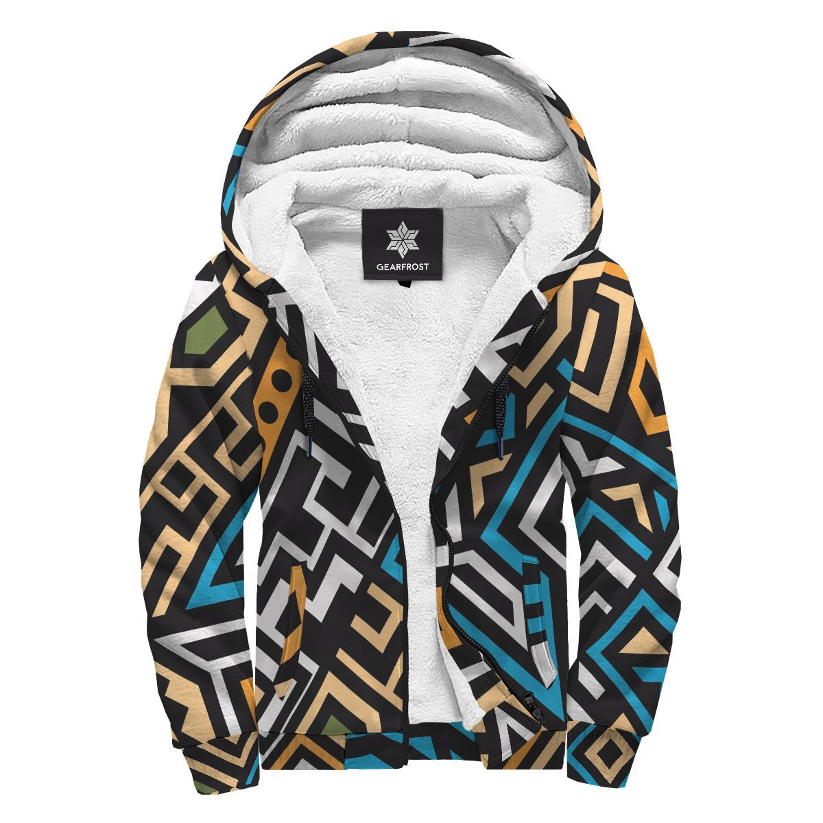 Ethnic Aztec Geometric Pattern Print Sherpa Lined Fleece Hoodie