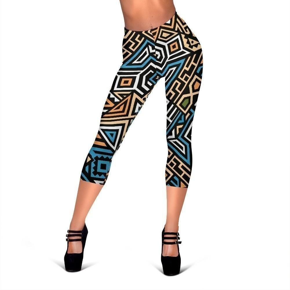 Ethnic Aztec Geometric Pattern Print Women's Capri Leggings