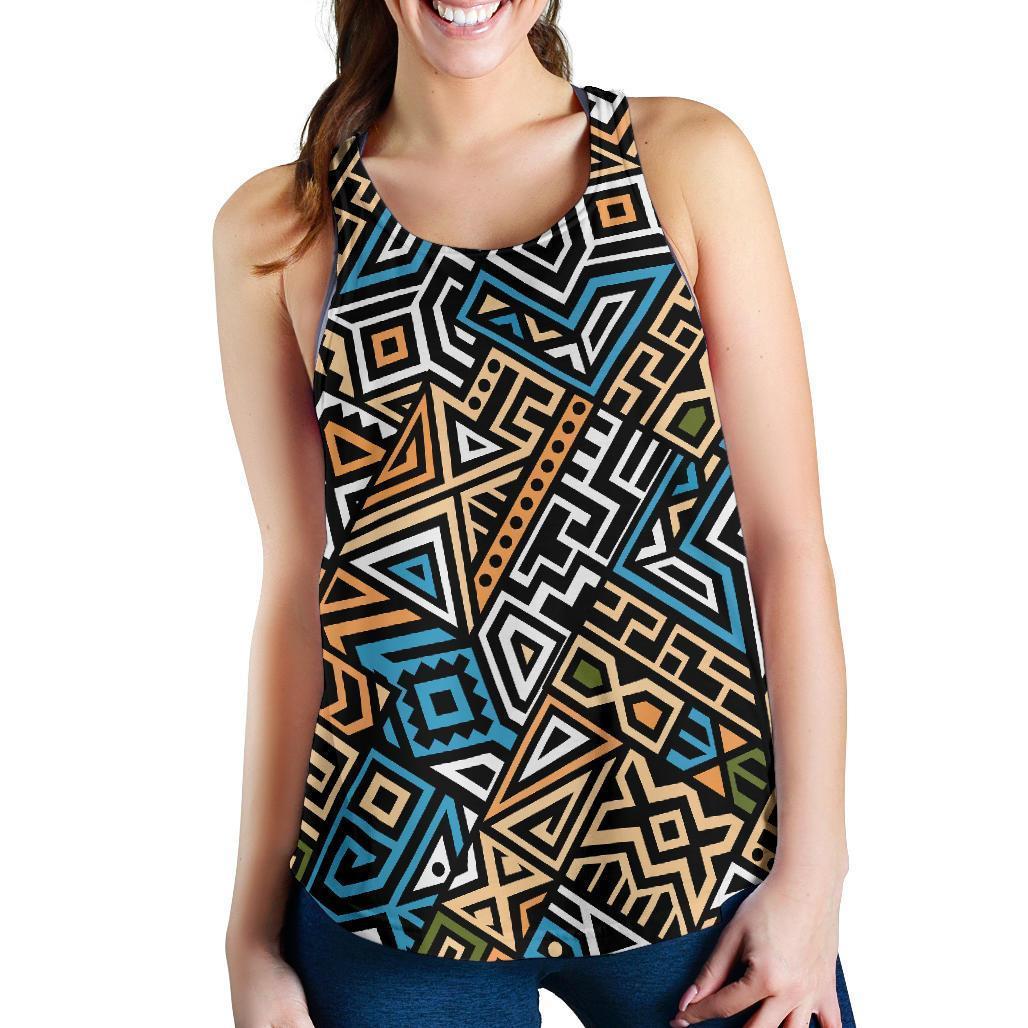 Ethnic Aztec Geometric Pattern Print Women's Racerback Tank Top