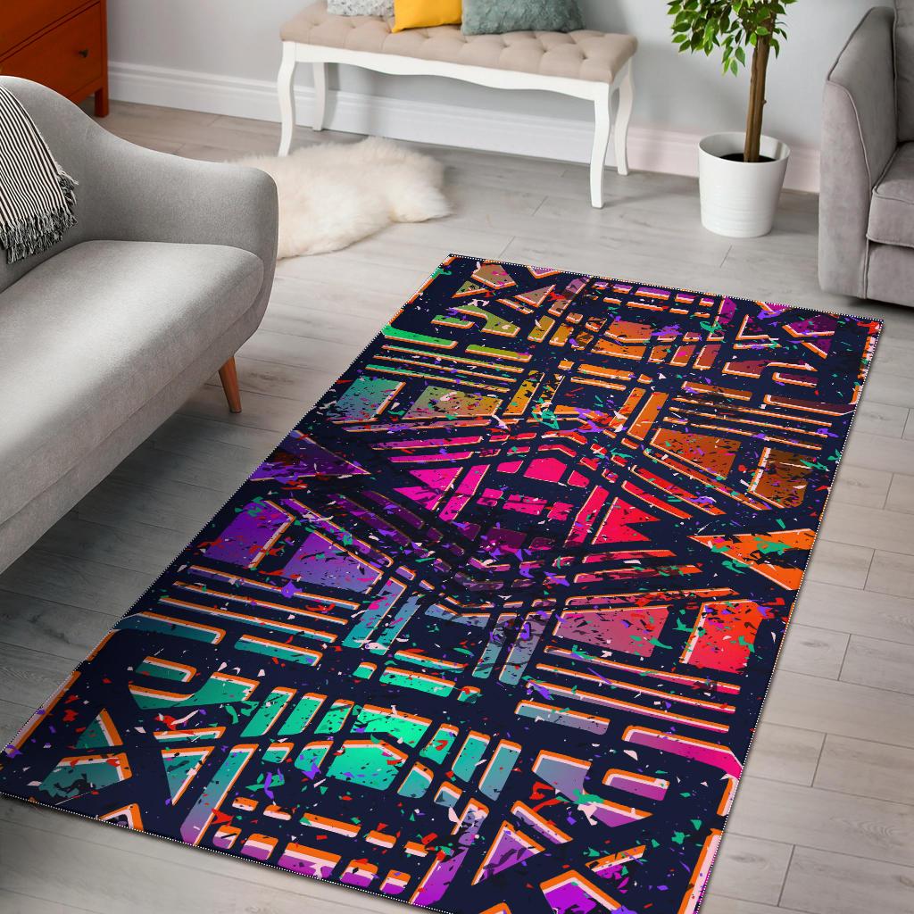 Ethnic Aztec Grunge Trippy Print Area Rug