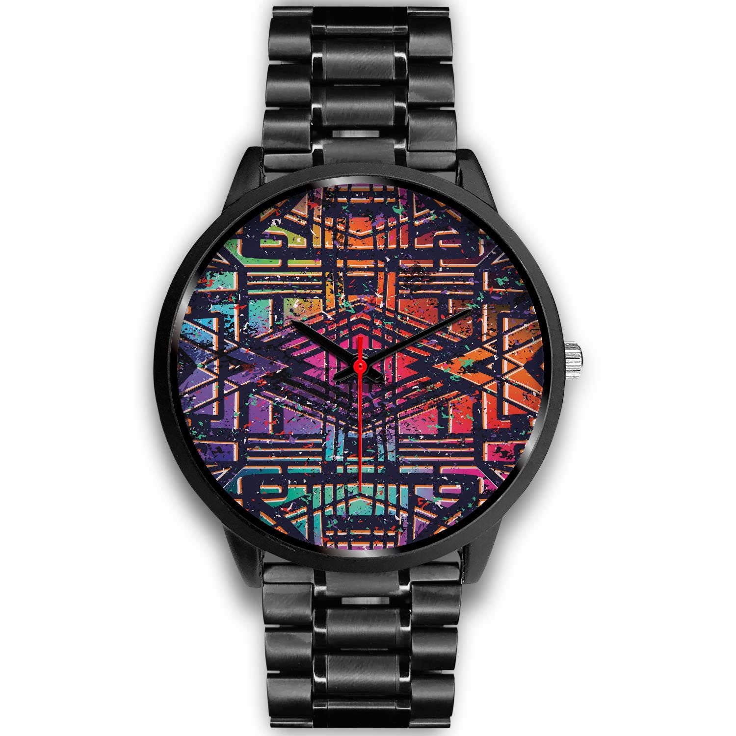 Ethnic Aztec Grunge Trippy Print Black Watch