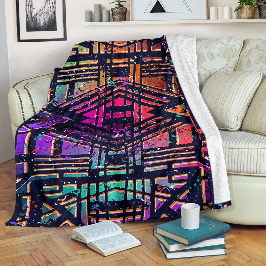 Ethnic Aztec Grunge Trippy Print Blanket