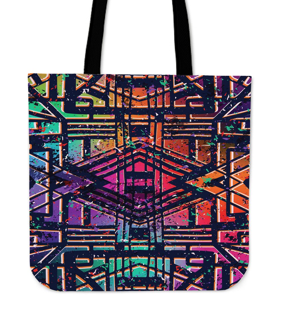 Ethnic Aztec Grunge Trippy Print Canvas Tote Bag