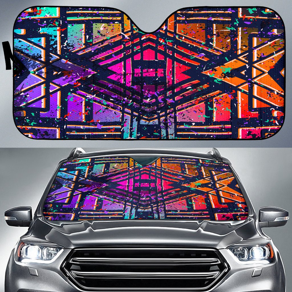 Ethnic Aztec Grunge Trippy Print Car Sun Shade