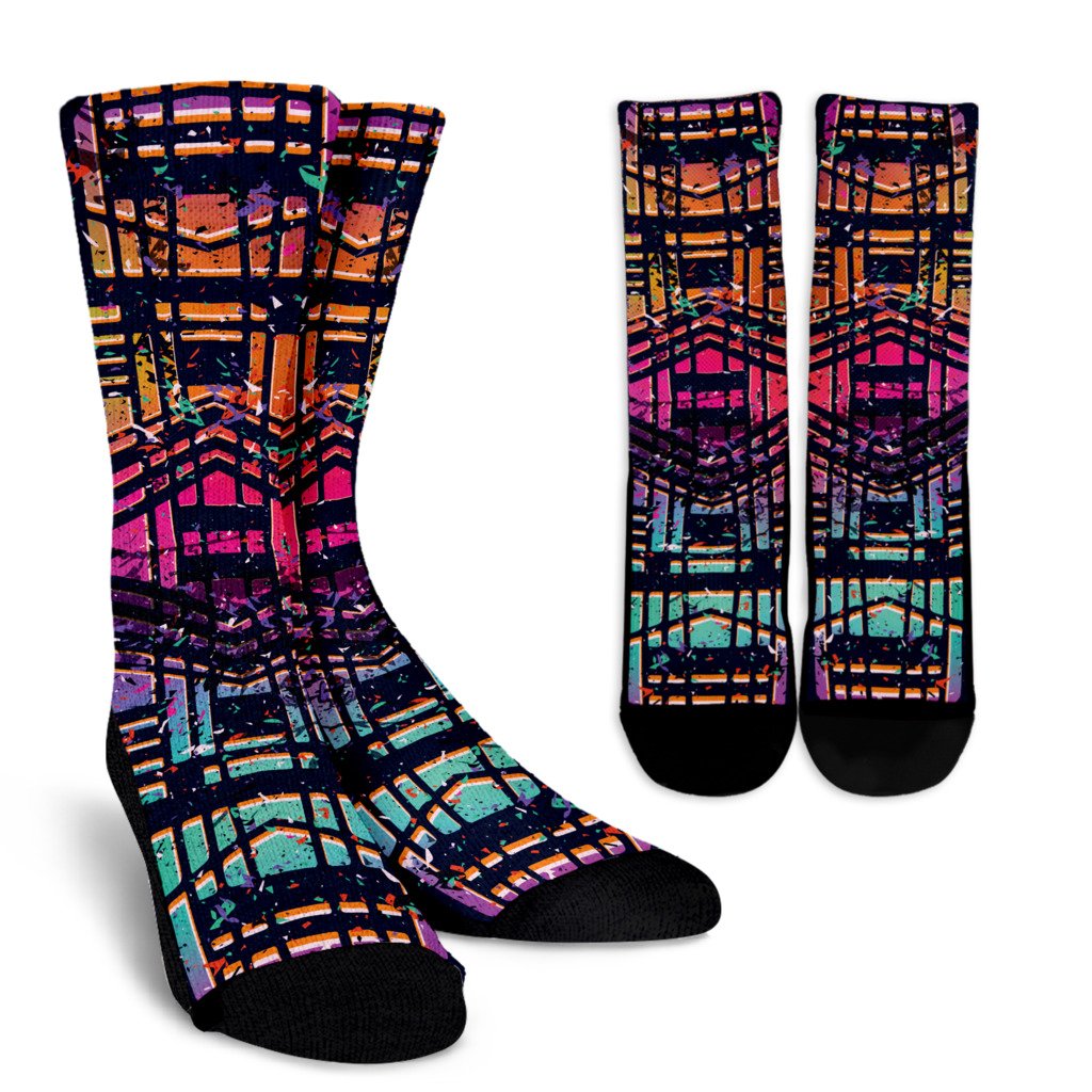 Ethnic Aztec Grunge Trippy Print Crew Socks