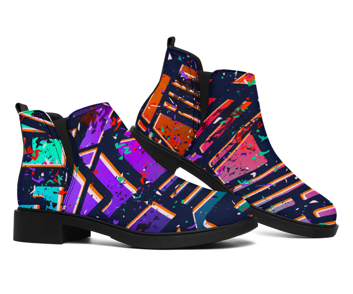 Ethnic Aztec Grunge Trippy Print Flat Ankle Boots