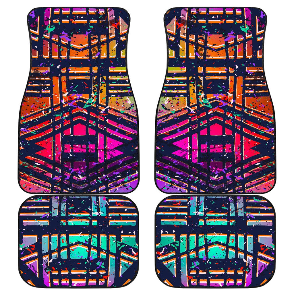 Ethnic Aztec Grunge Trippy Print Front and Back Car Floor Mats