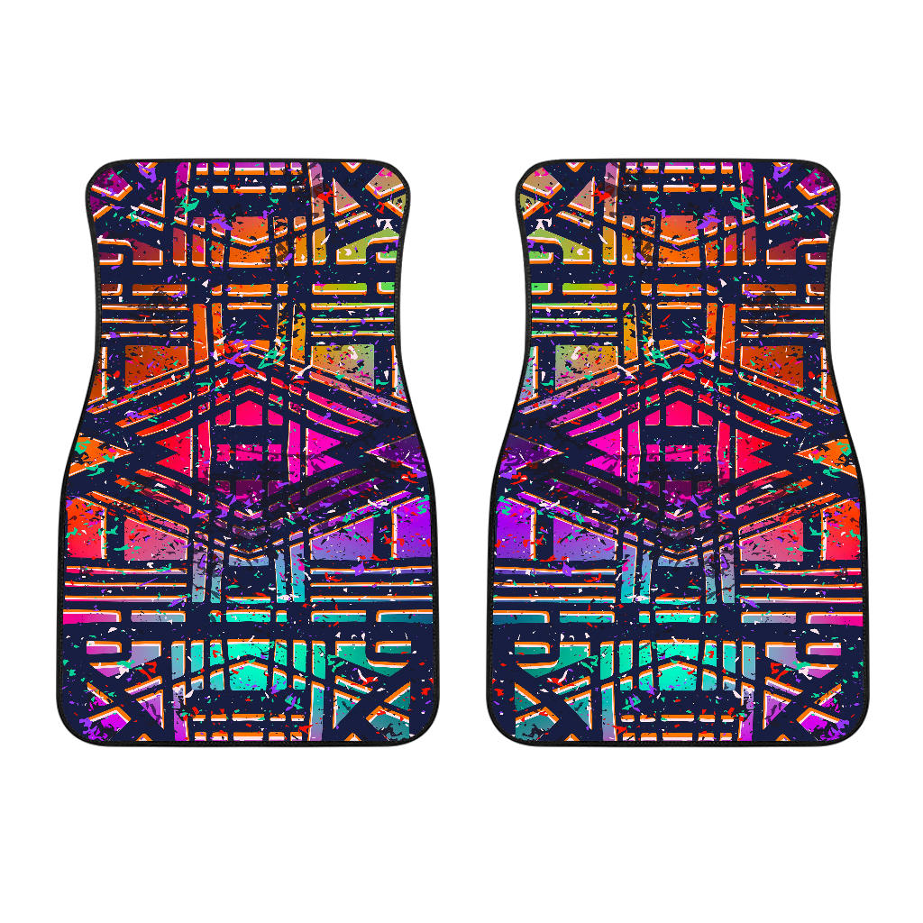 Ethnic Aztec Grunge Trippy Print Front Car Floor Mats