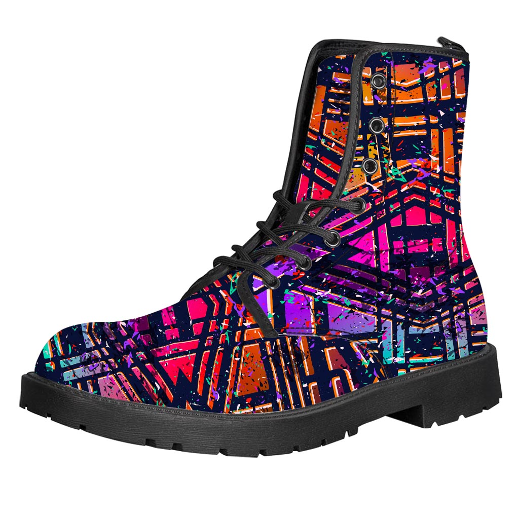 Ethnic Aztec Grunge Trippy Print Leather Boots