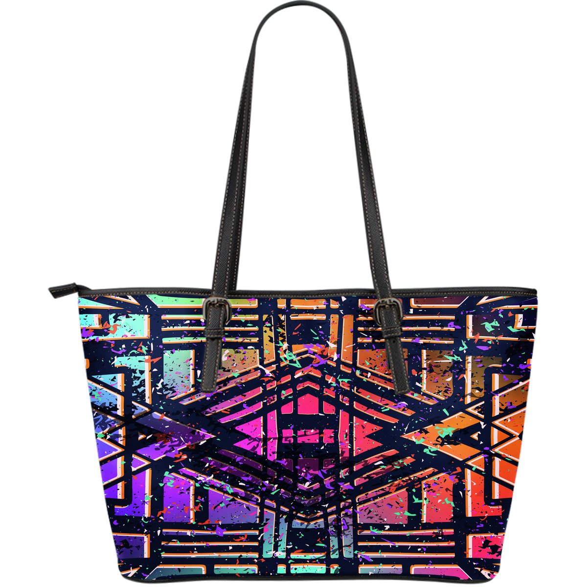 Ethnic Aztec Grunge Trippy Print Leather Tote Bag