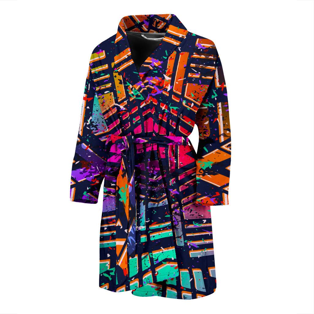 Ethnic Aztec Grunge Trippy Print Men's Bathrobe