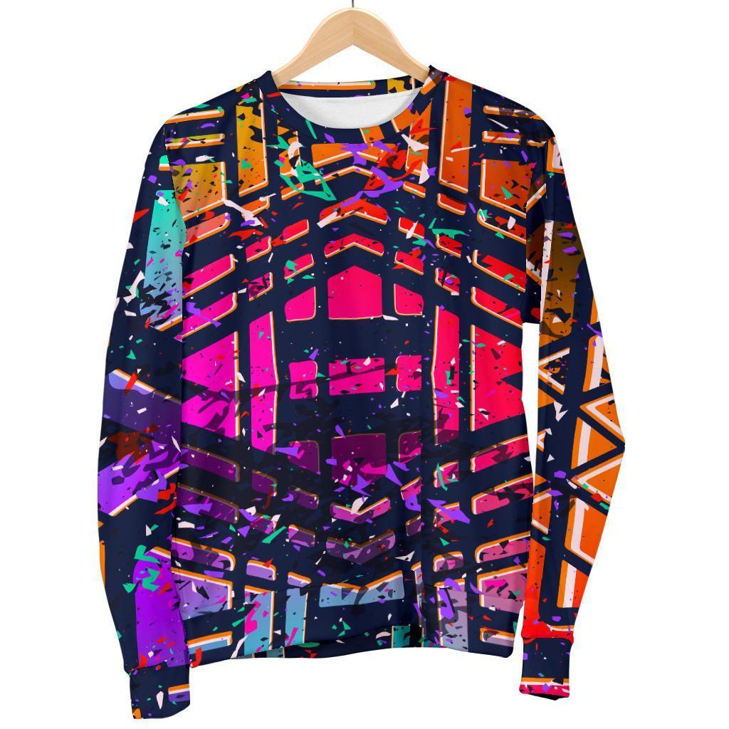 Ethnic Aztec Grunge Trippy Print Men's Crewneck Sweatshirt