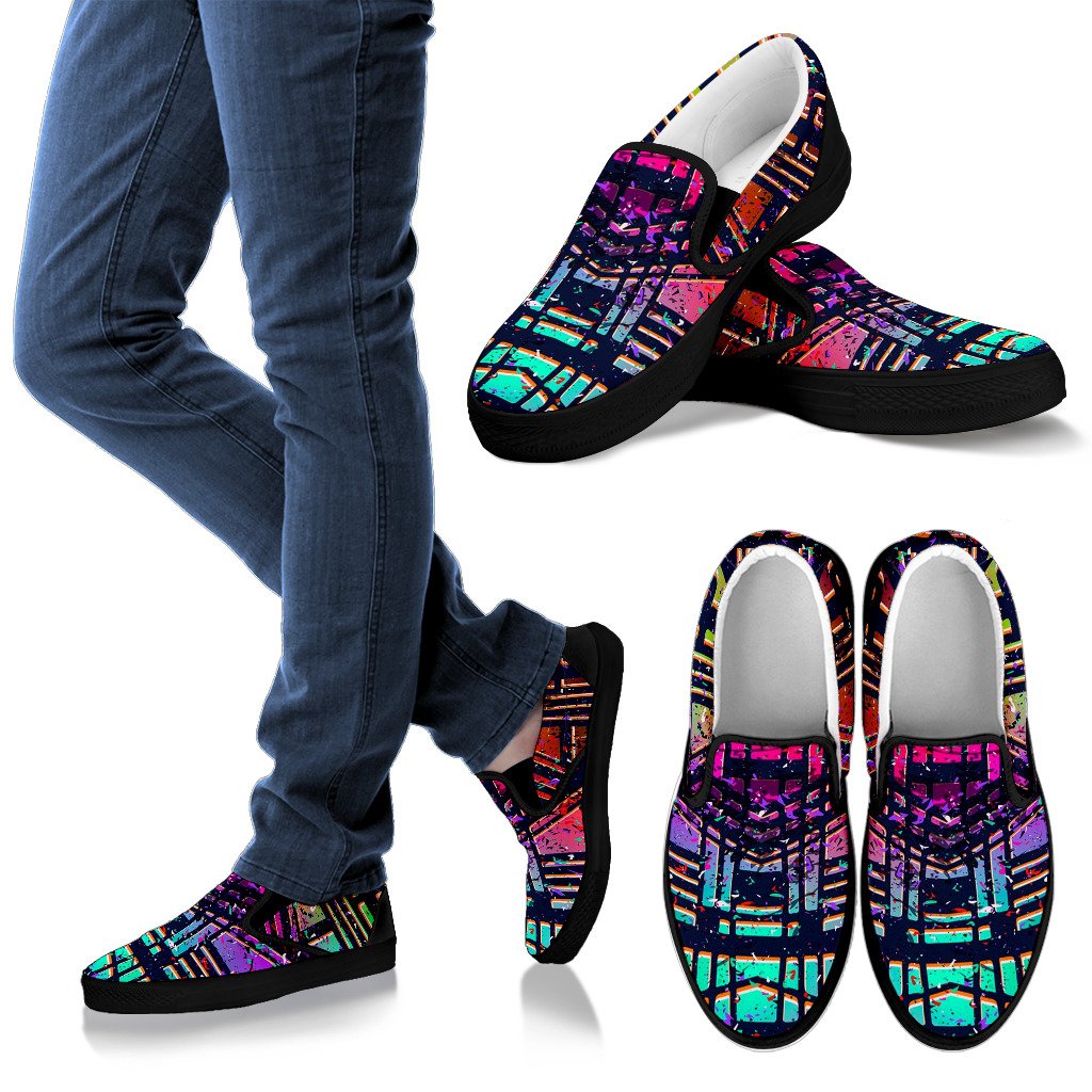 Ethnic Aztec Grunge Trippy Print Men's Slip On Shoes