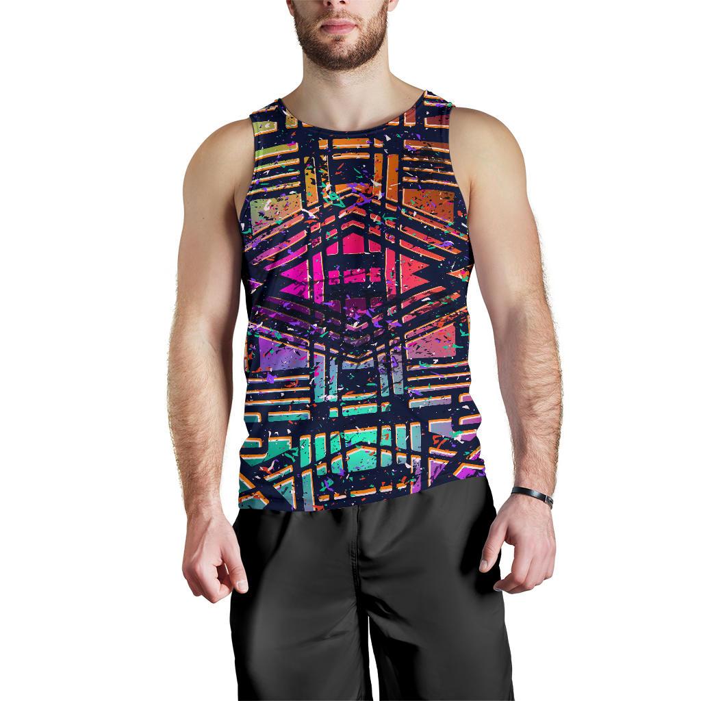 Ethnic Aztec Grunge Trippy Print Men's Tank Top