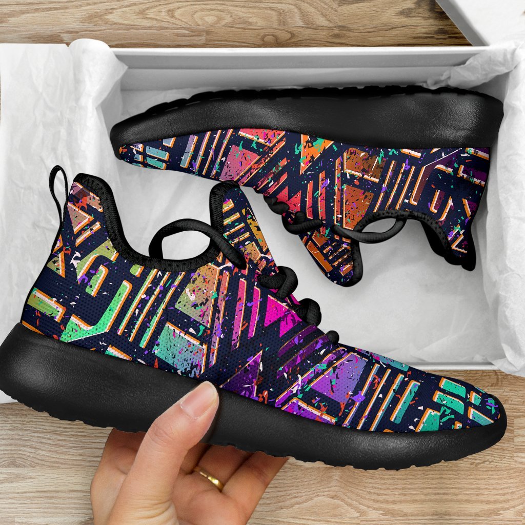 Ethnic Aztec Grunge Trippy Print Mesh Knit Shoes