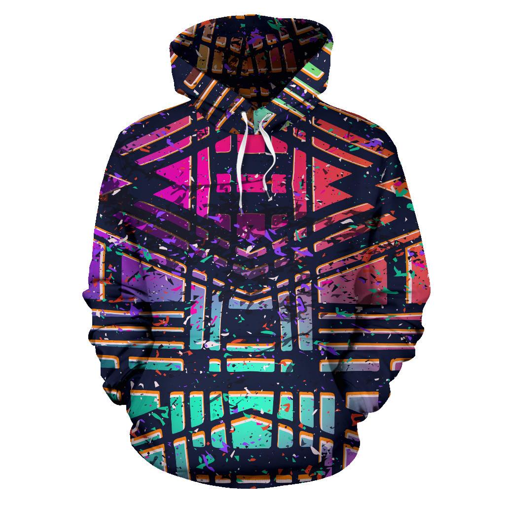 Ethnic Aztec Grunge Trippy Print Pullover Hoodie