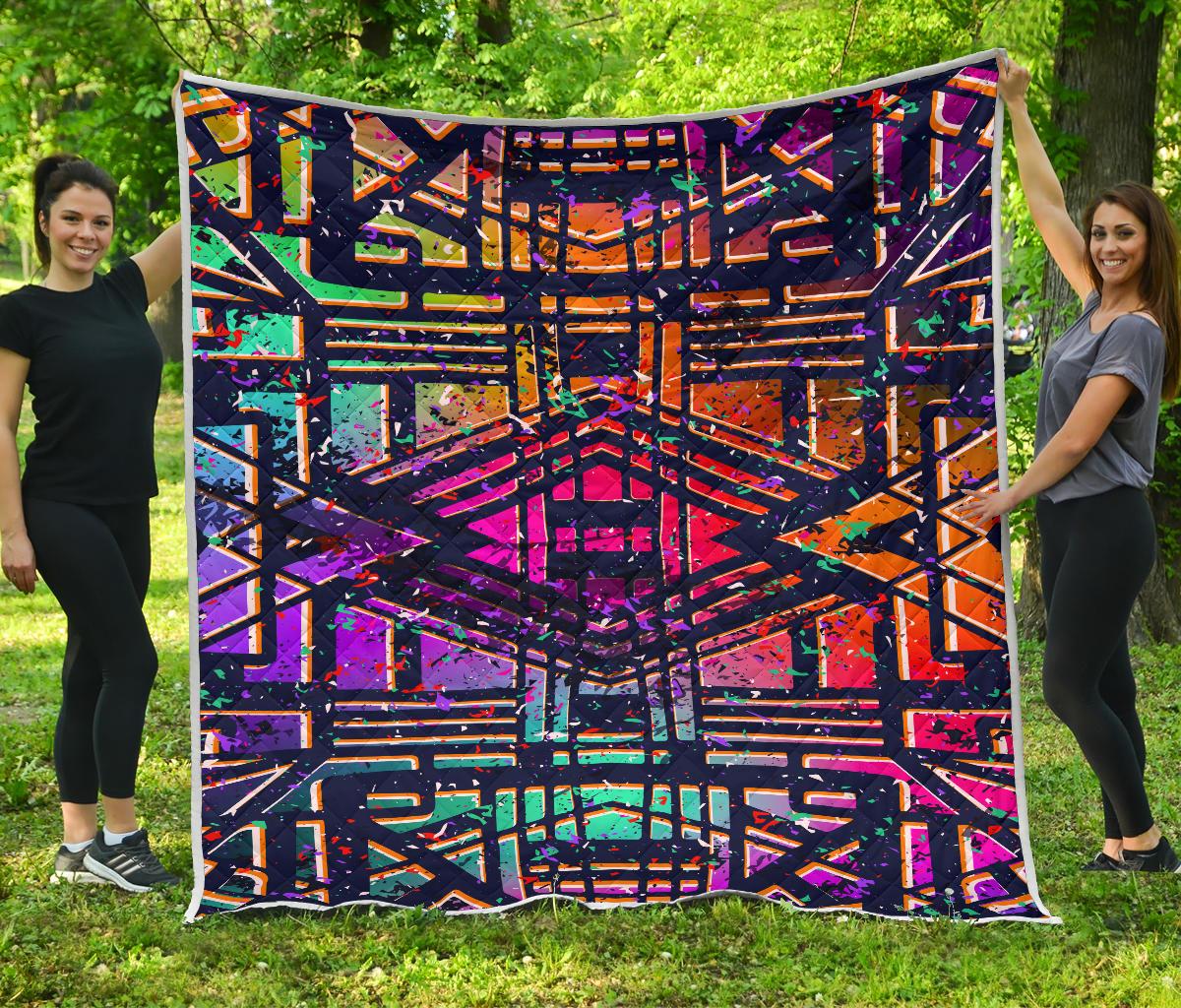 Ethnic Aztec Grunge Trippy Print Quilt