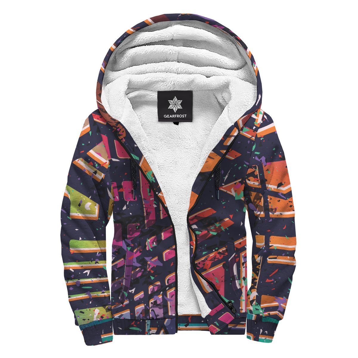 Ethnic Aztec Grunge Trippy Print Sherpa Lined Fleece Hoodie