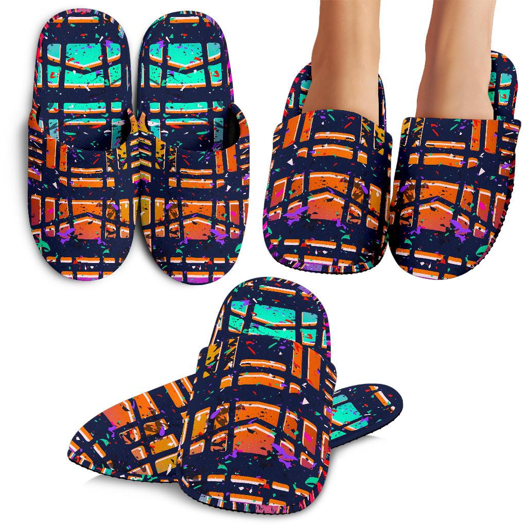 Ethnic Aztec Grunge Trippy Print Slippers